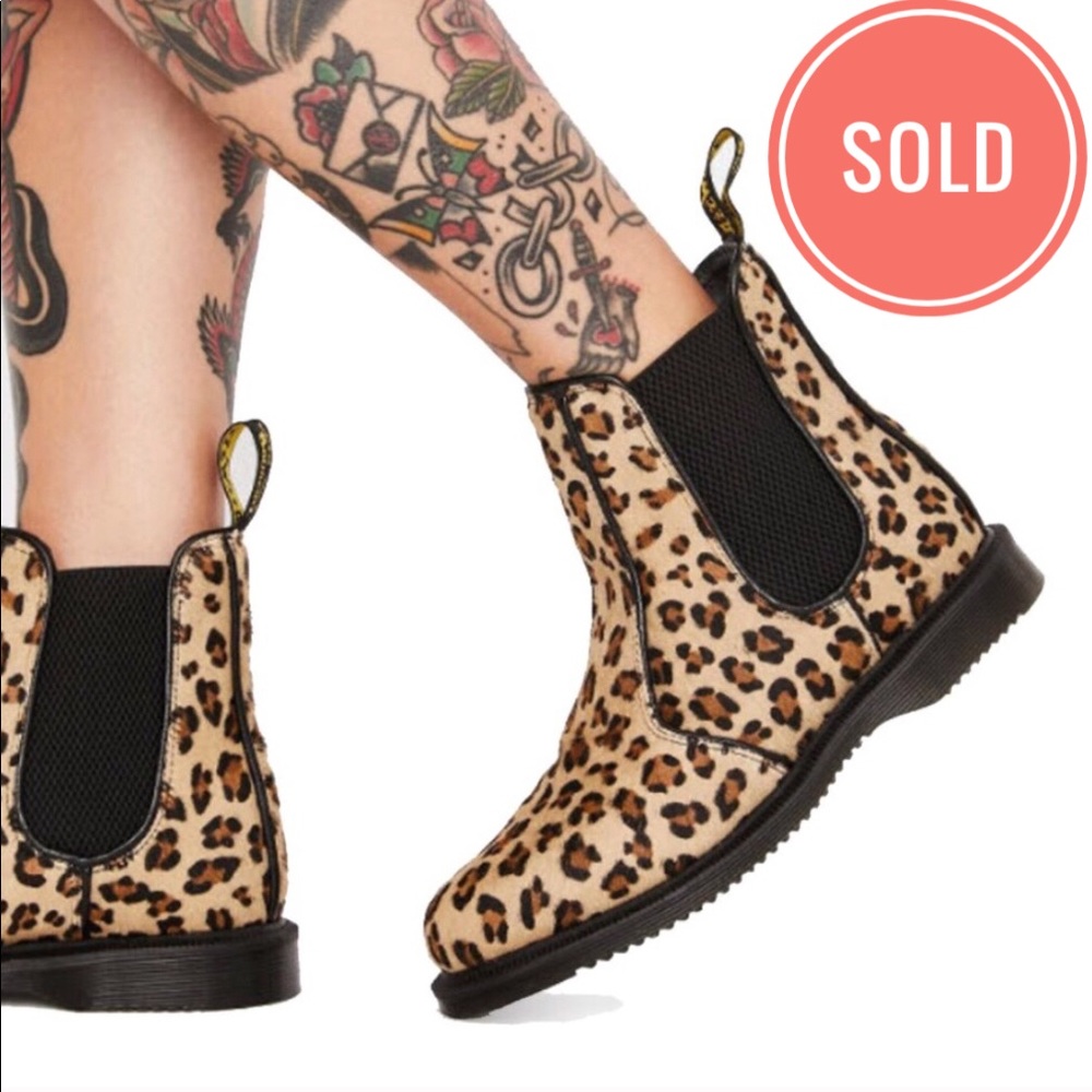 Dr. Martens Orange/ Brown Leopard Flora Hair Boot - Picture 1 of 10